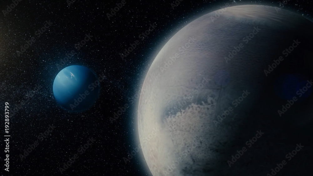 Poster planet in space. solar system and space objects. abstract scientific background - glowing planet in 