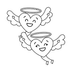 couple in love two happy hearts flying valentines day vector illustration dotted line image