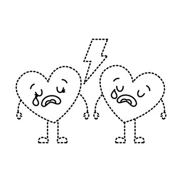 couple love heart cartoon broken crying vector illustration dotted line image