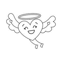 cute love heart flying wings romance vector illustration dotted line image