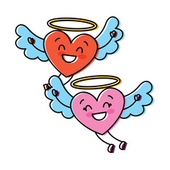 couple in love two happy hearts flying valentines day vector illustration