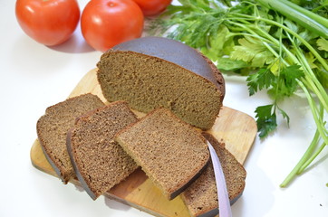 cut Bread and freash vegatable on white background
