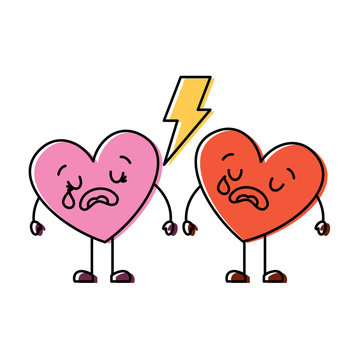 couple love heart cartoon broken crying vector illustration