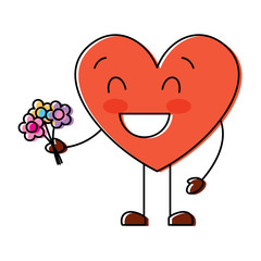 cute heart love holding bouquet flowers gift vector illustration