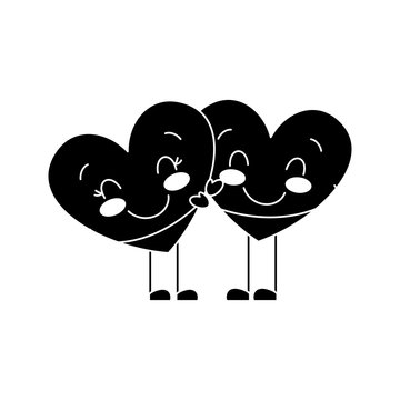 couple in love two cute hearts hugging romance vector illustration black and white image