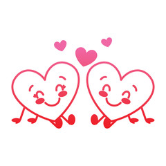 cute hearts couple sitting cartoon love relationship vector illustration degrade red line image