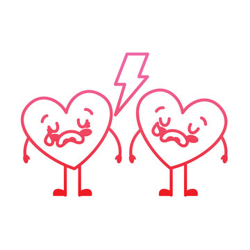 couple love heart cartoon broken crying vector illustration degrade red line image