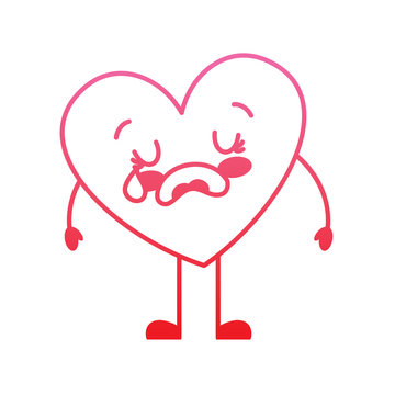 cute cartoon heart love crying sad character vector illustration degrade red line image