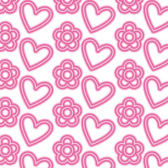 Fototapeta na wymiar decorative hearts flowers ornate pattern design vector illustration neon pink line image