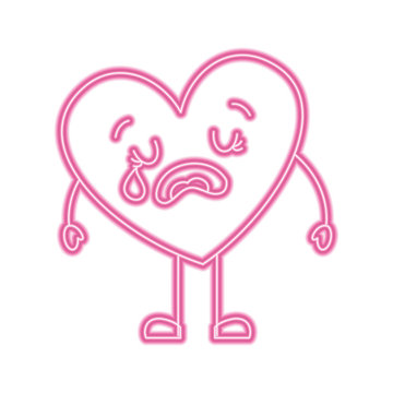 cute cartoon heart love crying sad character vector illustration neon pink line image