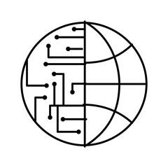 technology world globe network connection circuit vector illustration outline image