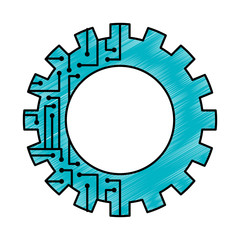 gear circuit technology work wheel vector illustration blue drawing