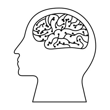 human profile brain artificial intelligence circuit vector illustration outline image