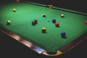 billiard balls on the table, toned