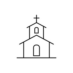 church building line black icon on white background