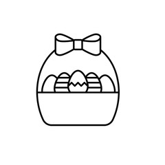 eggs in the traditional basket with bow black line icon on white background