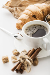 Morning coffee on a white table