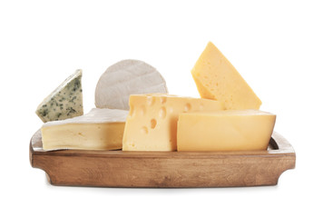 Different cheeses on white background. Fresh dairy products