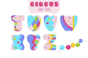 Cartoon style letters T, U, V, W, X, Y, Z and sling beads