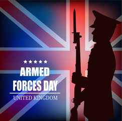Card, day of armed forces of united kingdom of great britain.