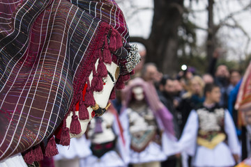 NAOUSSA, GREECE - FEBRUARY 18, 2018: The ancient custom of Genitsari and Boules. A dance-event taking place every year at the town of Naoussa, in Northern Greece, during the period of the carnival.