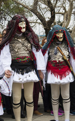 NAOUSSA, GREECE - FEBRUARY 18, 2018: The ancient custom of Genitsari and Boules. A dance-event taking place every year at the town of Naoussa, in Northern Greece, during the period of the carnival.