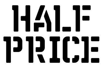 Half Price typographic stamp. Typographic sign, badge or logo.
