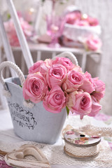 shabby chic style decoration with pink roses