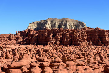 Landscape view of the rock formations of Goblin Valley State Park in Utah USA