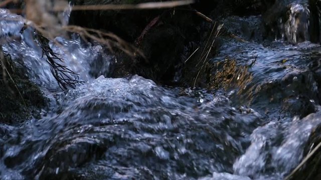 Autumn river,closer closeup slow motion view of a small river, in a autumn color landscape, on a sunny fall day, on simplon pass, in the alps of Switzerland
