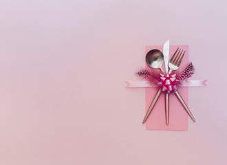 Holiday table setting with cutlery . Minimal modern concept.Luxury festive party background