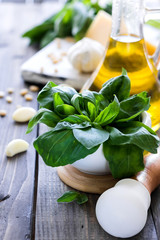 Fresh ingredients for making Italian pesto sauce