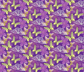 floral and butterflies seamless pattern.