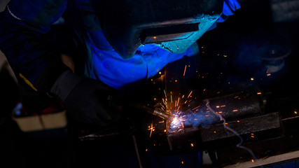 High angle view of welder working