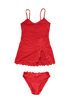 Set of red negligee top and underpants isolated on white backgrund