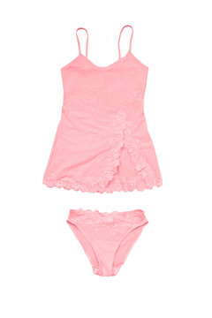 Set of pink rose negligee top and underpants isolated on white backgrund