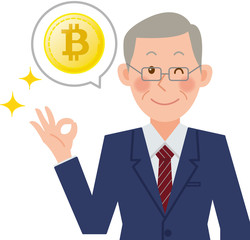 ビジネスマン　シニア　ビットコイン
