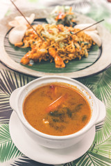 Soup tom yam in indonesian restaurant. Bali island.