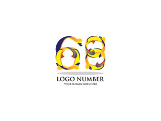 Number 68, greeting card for six year in modern flat line art with colorful geometric shapes. Anniversary party invitation, congratulations or celebration design.