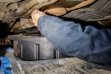 Oil drains from the motor