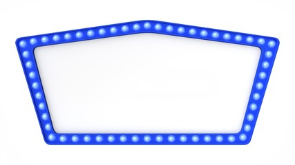 Blue Marquee light board sign retro on white background. 3d rendering
