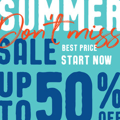 Summer Sale V8 50 percent (don't miss) vector heading design fashion style  for banner or poster. Sale and Discounts Concept.