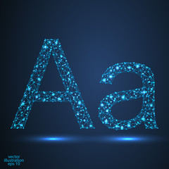 English letters abstract font consists 3d of triangles, lines, dots and connections. Vector illustration EPS 10.