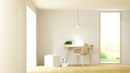 The interior hotel relax space 3d rendering and nature view