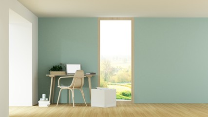The interior hotel relax space 3d rendering and nature view