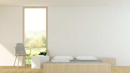 The interior hotel bedroom space 3d rendering and nature view