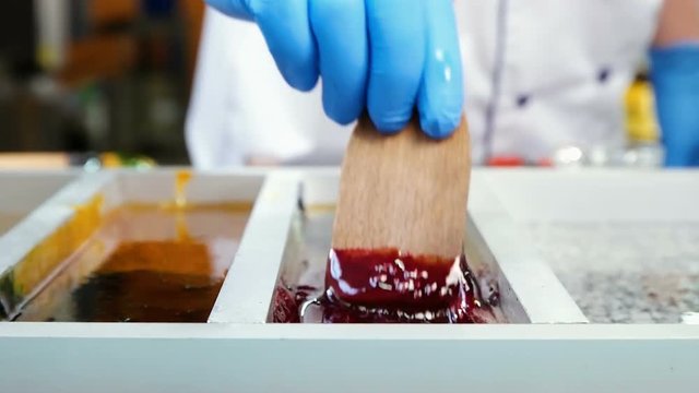 Manufacture of caramel candies stirring caramel