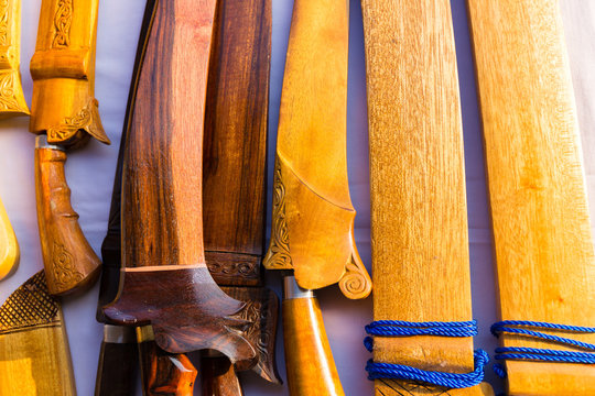 A carved traditional Malay weapon parang or keris