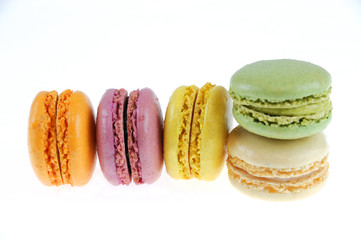 Colorful macarons isolated on the white background