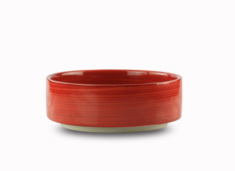 Red Japanese style plate or vintage bowl isolated on white background.